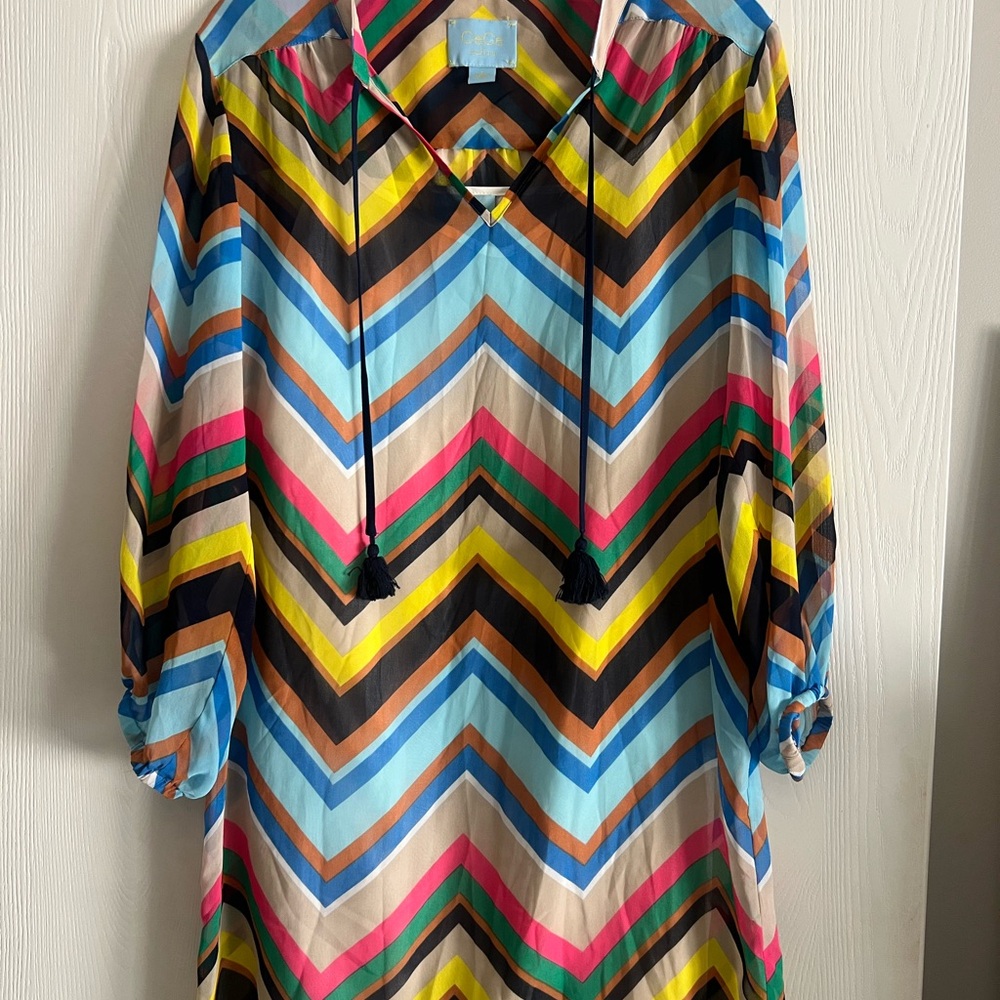 CeCe Yellow and Blue Resort Raglan Dress